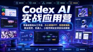 Codex AI实战应用营｜零基础落地AI工作流，办公表格PPT、短视频漫剧、商业视觉、机器人、小程序网站全项目实战教程-KJ分享