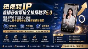 短视频IP直销获客系统全体系教学5.0；搭建账号内容运营三大支柱，打造线上最小倍增单位实现精准被动吸客-KJ分享