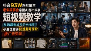 抖音93W粉丝博主老朱故事会亲授AI都市故事短视频教学，从选题到成片的全过程，小白也能够快速起号涨粉接广告变现-KJ分享