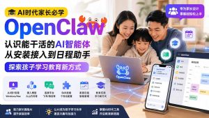 AI时代家长必学OpenClaw小龙虾——认识能干活的AI智能体，从安装接入到日程助手，探索孩子学习教育新方式-KJ分享