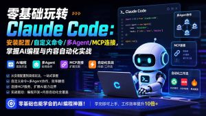 零基础玩转Claude Code：安装配置/自定义命令/多Agent/MCP连接，掌握AI编程与内容自动化实战-KJ分享