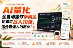 AI量化全自动操作挣美金，矩阵可日入10张，适合普通人的副业！【揭秘】-KJ分享