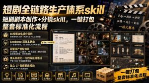 短剧全链路生产体系skill，短剧剧本创作+分镜skill，一键打包，整套标准化流程-KJ分享