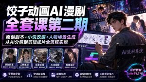 饺子动画AI漫剧全套课第二期：原创剧本+小说改编+人物场景生成，从AI分镜到剪辑成片全流程实操-KJ分享