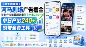 【可无限矩阵】河马剧场广告撸金，签到开宝箱看剧逛街单日产出240+，附带全套工具【揭秘】-KJ分享