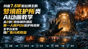 抖音7.6W粉丝博主的梦境庇护所类AI动画教学，从0到1教你制作爆款第一人称POV庇护所视频，全平台发布撸广告分成收益-KJ分享