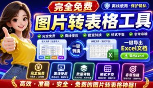 图片表格识别提取工具，支持一键从图片中智能提取表格并导出Excel文件，可离线免网运行，FastTableOCR-KJ分享