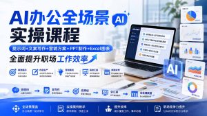 AI办公全场景实操课程:提示词+文案写作+营销方案+PPT制作+Excel图表,全面提升职场工作效率-KJ分享