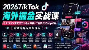 2026TikTok海外掘金实战课——养号SOP+爆款公式+选品测款+广告投流+Shop开店，跑通海外运营全链路-KJ分享