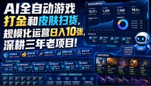 AI全自动游戏打金和皮肤扫货，规模化运营日入10张，深耕三年老项目！【揭秘】-KJ分享
