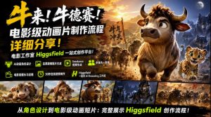 牛来!牛德赛!电影级动画片制作流程详细分享!电影工作室Higgsfield一站式创作平台,完整创作流程-KJ分享