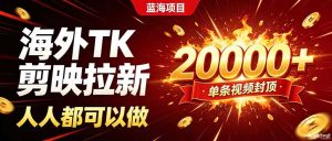 海外TK拉新新玩法,剪映就能做,不用经验不用粉丝,单条视频收益上限20000+-KJ分享