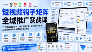 短视频钩子矩阵全域推广实战课|五大赛道流量布局、爆款选题文案、全平台排名优化、AI批量创作与私域导流全体系教程-KJ分享