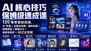 AI核心技巧保姆级速成课|120集零基础实操,AI写真/生图生视频/趣味动画/修图排版/智能办公/爆款短视频一站式全掌握(更新)-KJ分享