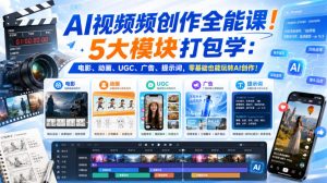 AI视频频创作全能课！5大模块打包学：电影、动画、UGC、广告、提示词，零基础也能玩转AI创作！【原创双语字幕】-KJ分享