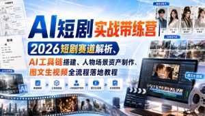 AI短剧实战带练营｜2026短剧赛道解析、AI工具链搭建、人物场景资产制作、图文生视频全流程落地教程-KJ分享