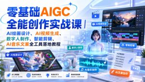 零基础AIGC全能创作实战课｜AI绘画设计、AI视频生成、数字人制作、智能剪辑、AI音乐文案全工具落地教程-KJ分享