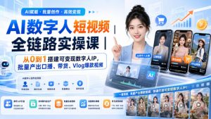 AI数字人短视频全链路实操课｜从0到1搭建可变现数字人IP，批量产出口播、带货、Vlog爆款视频-KJ分享