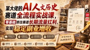 某大佬的AI人文历史赛道全流程实战课,零基础抓住赛道长期流量红利,实现稳定副业增收-KJ分享