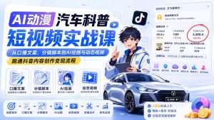 AI动漫汽车科普短视频实战课：从口播文案、分镜脚本到AI绘画与动态视频，跑通抖音内容创作变现流程-KJ分享