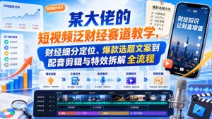 某大佬的短视频泛财经赛道教学，财经细分定位、爆款选题文案到配音剪辑与特效拆解全流程-KJ分享