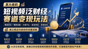 某大佬的短视频泛财经赛道变现玩法：赛道定位+爆款选题+文案开头+配音修音+剪辑特效，建立稳定内容创作完整流程-KJ分享