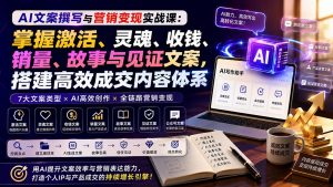 AI文案撰写与营销变现实战课：掌握激活、灵魂、收钱、销量、故事与见证文案，搭建高效成交内容体系-KJ分享