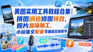 美图实用工具教程合集|拼图调色修图特效,照片趣味加工,小说推文配音零基础实操教学-KJ分享