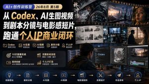 AI+创作训练营26年8月第5期:从Codex、AI生图视频到剧本分镜与电影感短片,跑通个人IP商业闭环-KJ分享