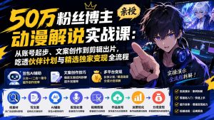 50万粉丝博主亲授动漫解说实战课：从账号起步、文案创作到剪辑出片，吃透伙伴计划与精选独家变现全流程-KJ分享