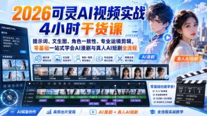 2026可灵AI视频实战4小时干货课｜提示词、文生图、角色一致性、专业运镜剪辑，零基础一站式学会AI漫剧与真人AI短剧全流程-KJ分享