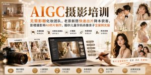 AIGC摄影培训|无需影棚化妆团队,老景新搭快速出片降本获客,影楼摄影师AI样片制作,婚纱儿童孕妈肖像亲子全案例实操-KJ分享