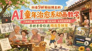 抖音5W粉丝博主的AI童年治愈系动画教学，人物换装、AI脚本撰写、固定场景、生图生视频等，手把手带你进精选签独家-KJ分享