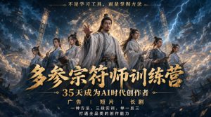 多参宗符师训练营,35天成为AI时代创作者,广告|短片|长剧,一种方法,三段实训,举一反三,打通全品类的创作能力-KJ分享
