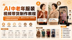 AI中老年服装视频带货制作教程｜AB剧情对话带货全流程，通用出片步骤+专属模板，快速制作带货短视频-KJ分享