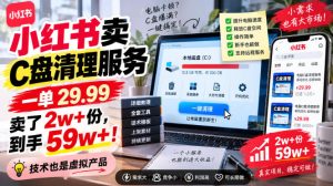 小红书卖C盘清理服务，一单29.99，卖了2w+份，技术也是虚拟产品-KJ分享