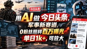用AI做今日头条,军事新赛道,0粉丝照样百万曝光,单日1k+,可放大-KJ分享