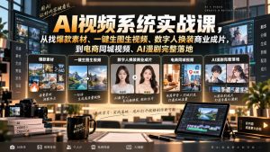 AI视频系统实战课,从找爆款素材、一键生图生视频、数字人换装商业成片,到电商同城视频、AI漫剧完整落地-KJ分享