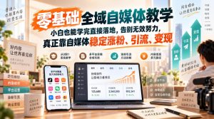 零基础全域自媒体教学，小白也能学完直接落地，告别无效努力，真正靠自媒体稳定涨粉、引流、变现-KJ分享