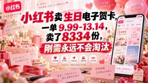小红书卖生日电子贺卡,一单9.99-13.14,卖了8334份,刚需永远不会淘汰-KJ分享