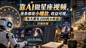 靠AI做星座视频，条条都是小爆款，收益可观，每天都有200的小收益，详细拆解-KJ分享