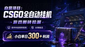 自营项目：CSGO全自动挂G，游戏搬砖捡漏，软件科技简单易用，长期稳定，小白单日300+利润【揭秘】-KJ分享