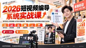 2026短视频编导系统实战课：账号定位+对标拆解+AI文案+拍摄剪辑，掌握抖加投放与实体获客全流程打法实战-KJ分享