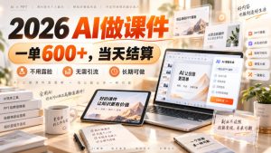2026 AI做课件，一单600+，当天结算，不用露脸，无需引流，长期可做【揭秘】-KJ分享