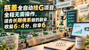 瓶盖全自动挂G项目,全程无需操作,适合长期佛系做的副业,收益6:4分,你拿6【揭秘】-KJ分享