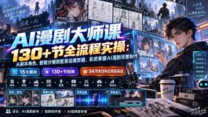 AI漫剧大师课130+节全流程实操：从剧本角色、智能分镜到配音运镜剪辑，系统掌握AI漫剧完整制作-KJ分享