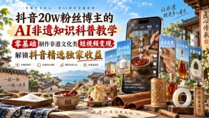 抖音20W粉丝博主的AI非遗知识科普教学，零基础制作非遗文化类短视频变现，解锁抖音精选独家收益-KJ分享