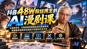 抖音48W粉丝博主的AI漫剧课：从爆款剧本、分镜画面到视频生成与剪辑发布，掌握角色场景优化和短片持续创作全方法-KJ分享