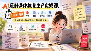 AI原创课件批量生产实战课:1小时完成PPT+教案+逐字稿+说课稿,系统掌握小红书课件运营变现方法-KJ分享