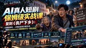 AI真人短剧保姆级实战课,复刻《丧尸下乡》:从爆款剧本、人物设定到分镜生成,掌握Seedance2.0视频制作与一致性流程-KJ分享